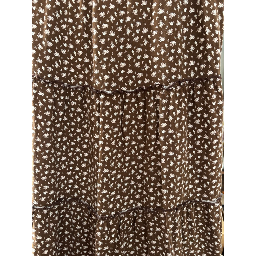 Women's Aeropostale Brown White Floral Tiered Midi Skirt M Whimsical Y2K - Picture 2 of 5